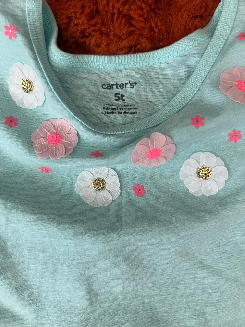 Carter's Light Aqua Tulle Dress with Pink & White Floral Appliqués